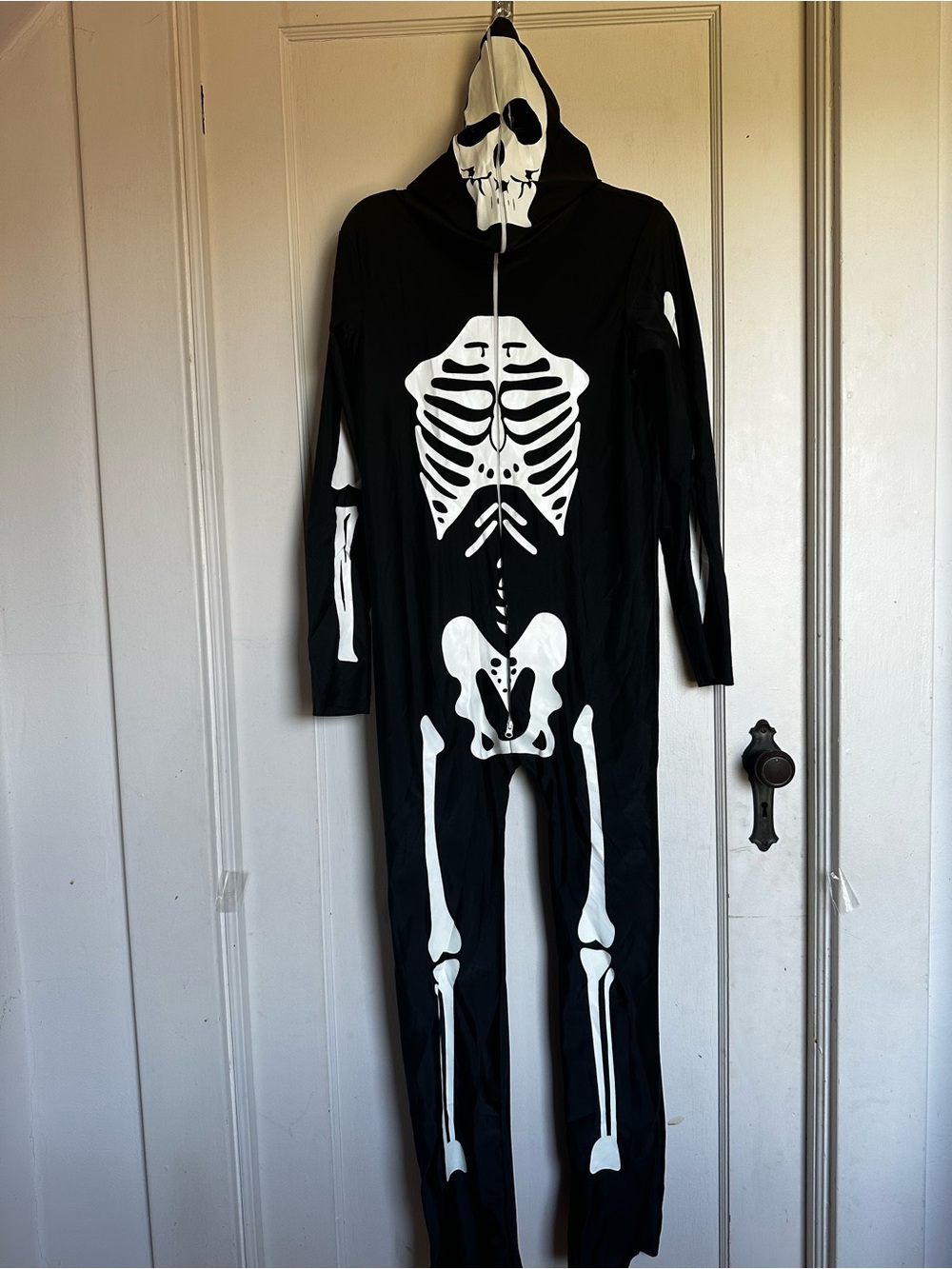 Kids Black Skeleton One-Piece Costume with Hood NWOT